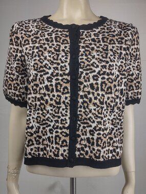 NWT Adrianna Papell animal print short sleeve cardigan sweater ladies Medium